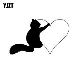 YJZT 13.7CM*7.9CM Lovely Squirrel Hugging Heart Vinyl Car Sticker Black/Silver C2-3037