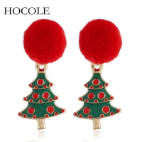 lovely fluffy pompom ball xmas tree wreath charm drop earrings for women new year christmas party jewelry accessory pendientes