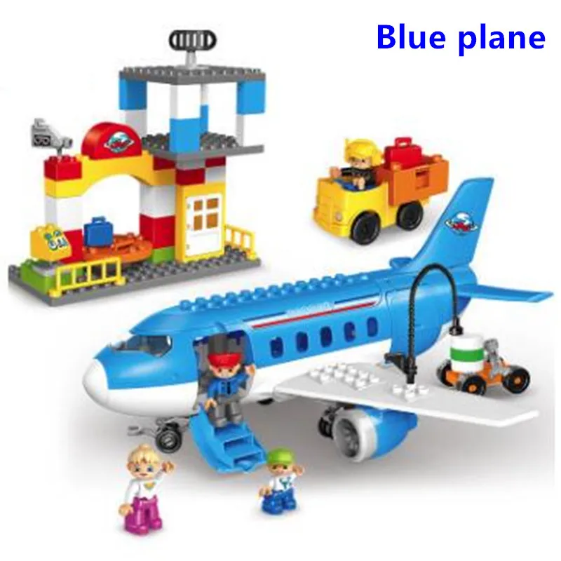 Blue plane 82 шт., строительные блоки с большими частицами для детей раннего образования, совместимые с duploINGlys, серия самолетов, модели игрушек - Цвет: Blue plane