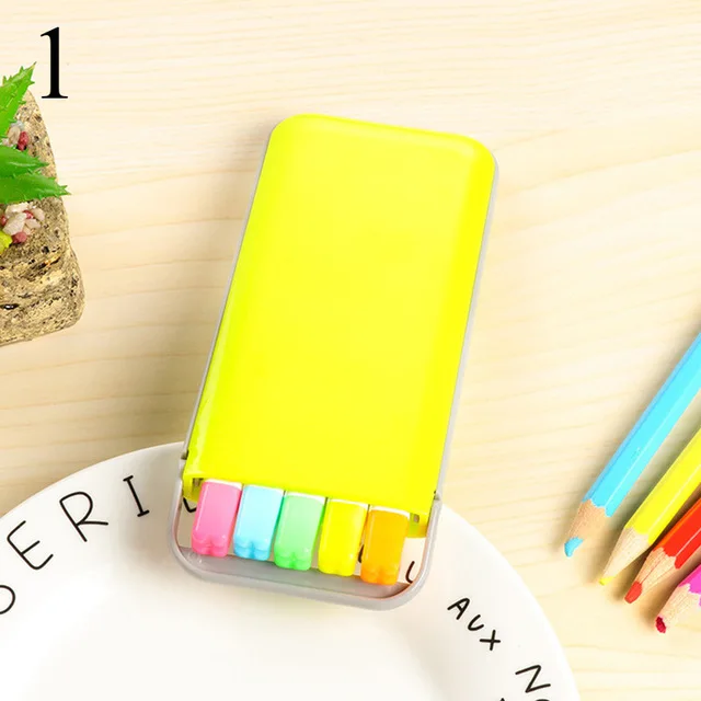 Yellow 5 шт./лот, яркие цвета, маркеры, Флуоресцентные Ручки, маркеры для маркировки студентов, офисные школьные принадлежности, японские канцелярские принадлежности - Цвет: Yellow
