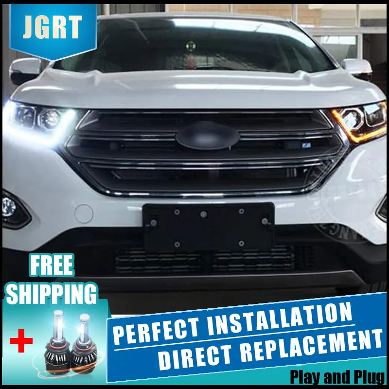 2PCS LED Headlights For Ford Edge 2015-2018 Car Led Lights Double Xenon Lens Accessories Daytime Running Fog Light | Автомобили и