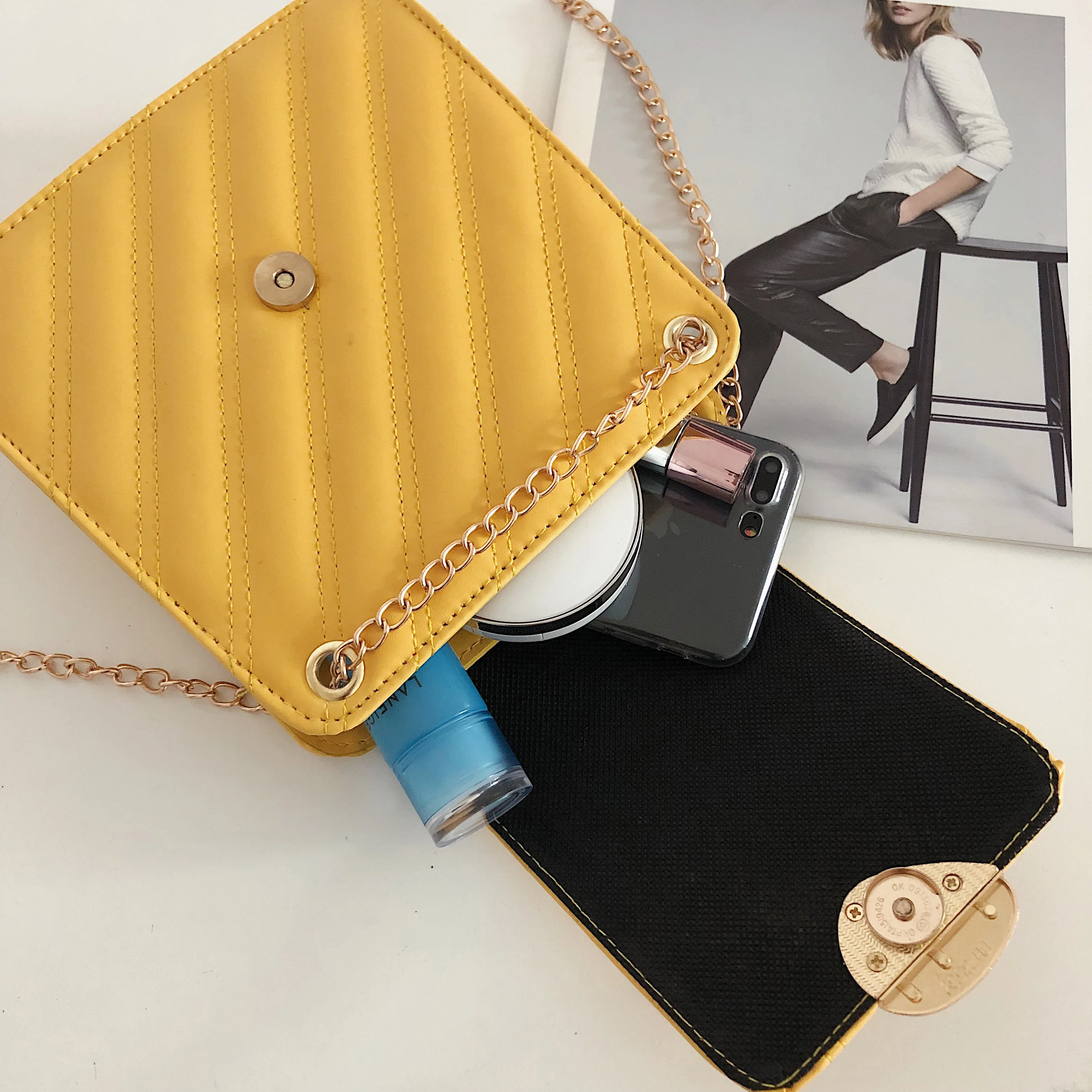 Wear-resistant simple and elegant women's hand crossarm single shoulder chain bag spring 2019 new European Ameri | Багаж и сумки