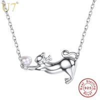 u7 authentic 100 925 sterling silver cat charm pendant necklace cute animal freshwater pearl silver jewelry gift for women sc18