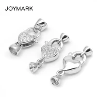 3 styles heart shape zircon pave 925 sterling silver spring lobster clasps connectors with end caps jewelry findings sc cz092