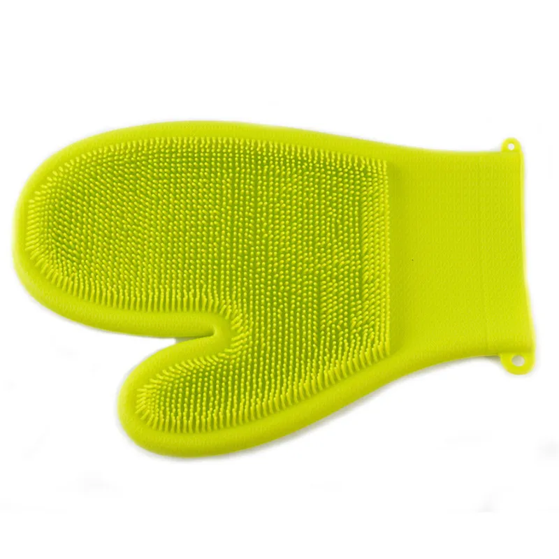 Grass green Теплоизоляционные силиконовые перчатки кухонные инструменты Нескользящая щетка термостойкие перчатки для мытья посуды чистящие инструменты кулинарные перчатки - Цвет: Grass green