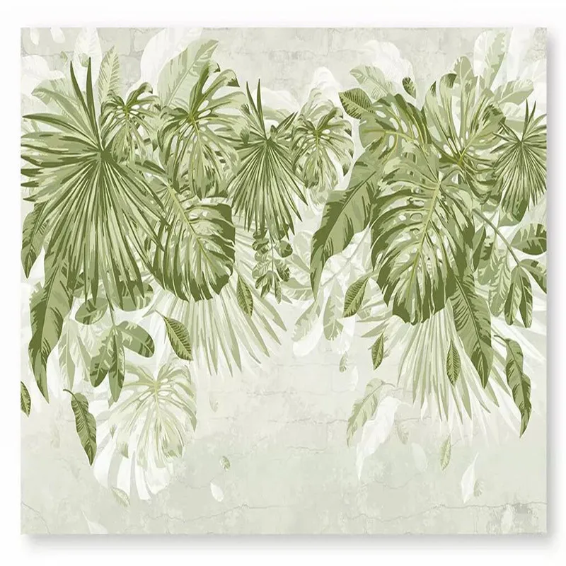 Custom Mural Wallpaper Watercolor Fresh Green Leaves Tv Background Wall | Обустройство дома