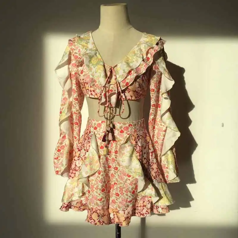 Богемный Вдохновленный с оборкой комплект из 2 предметов летнее платье цветочным