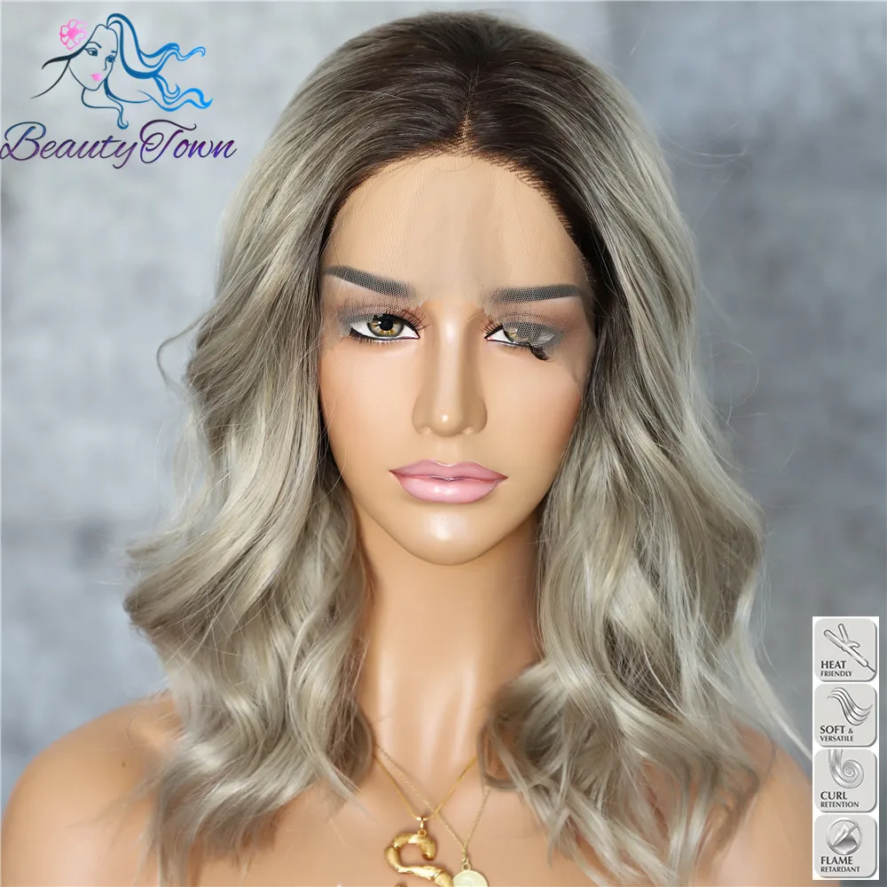 BeautyTown темный корень Омбре фиолетовый красочные короткие волосы блоггер ежедневный макияж Glueless синтетические кружева перед Свадебная вечеринка парики
