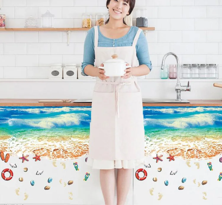 Новые объемные большие настенные 3d наклейки с изображением синего пляжа и