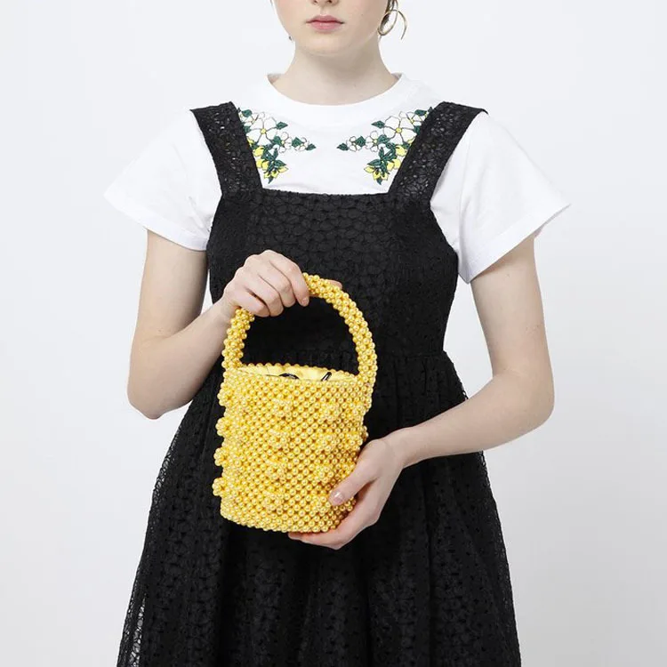 2019 Hand-woven Bead Handbag New Fashion Pearl Knitting Bucket Bag Skewed Pocket Luxury Crystal | Багаж и сумки