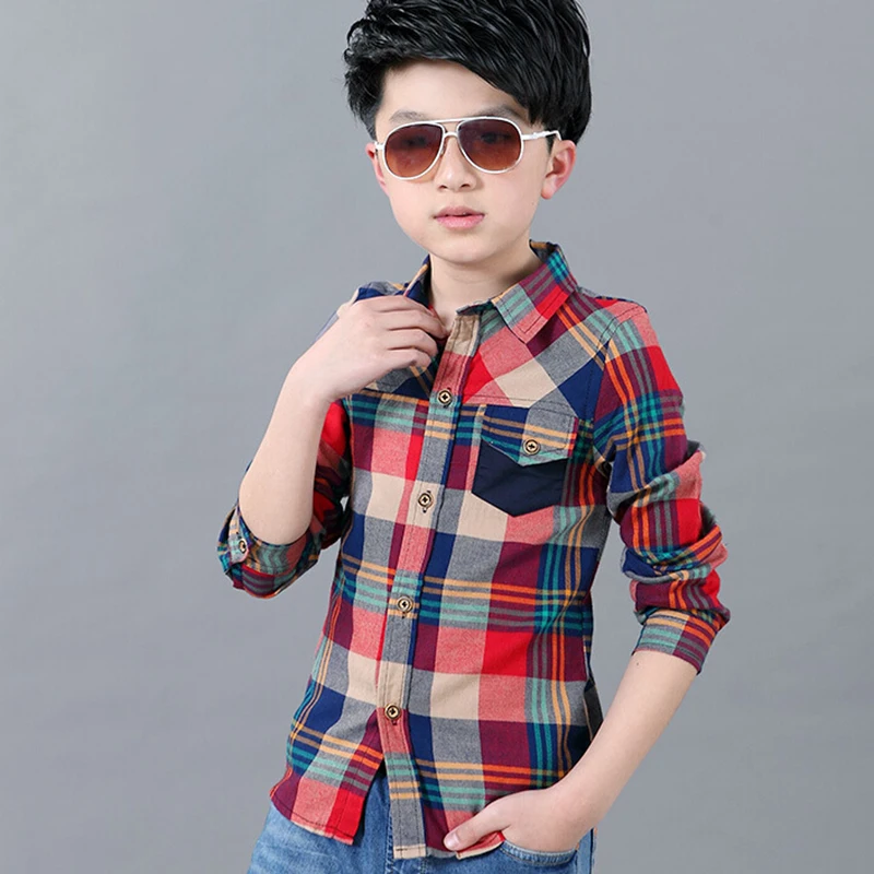 Мальчики Рубашки С Длинными Рукавами Хлопок Повседневная 2016 Осень-Весна плед