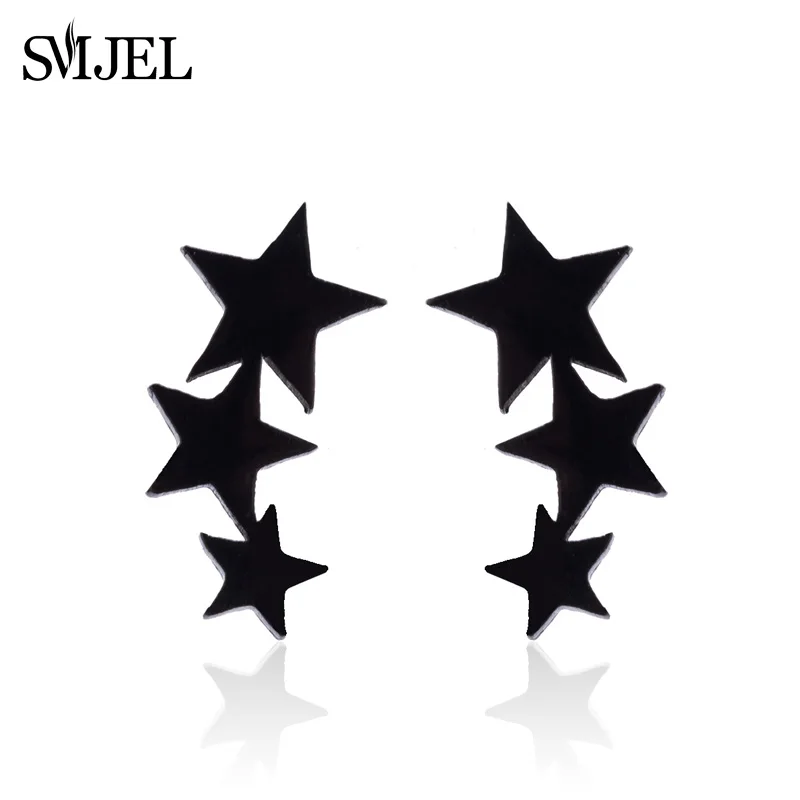 

Женские серьги-гвоздики SMJEL, черные серьги 3 звезды из нержавеющей стали, ювелирные изделия в стиле панк, 2018