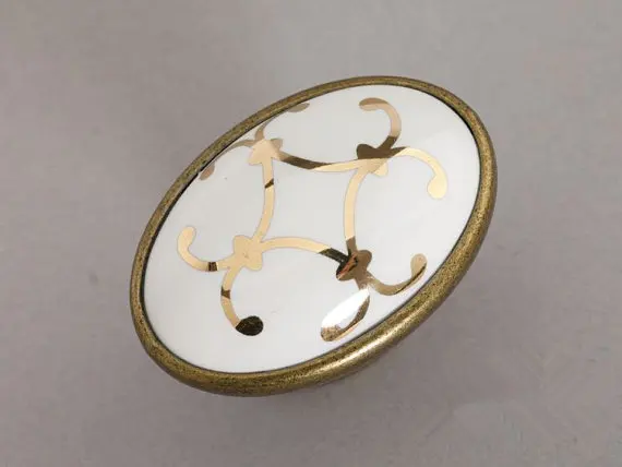 Ceramic Cabinet Knobs Antique Brass Oval Dresser Drawer Pulls Handles White Gold French Furniture Knob Pull Handle Hardware |