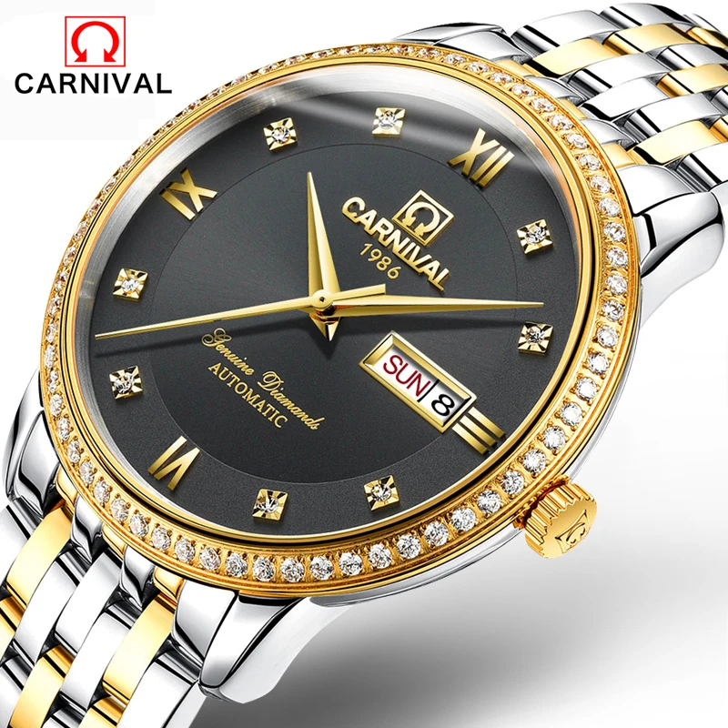 

CARNIVAL Mens Tourbillon Mechanical Watches Top Brand Luxury Full Steel Waterproof Watch Men Business Automatic Wristwatches For