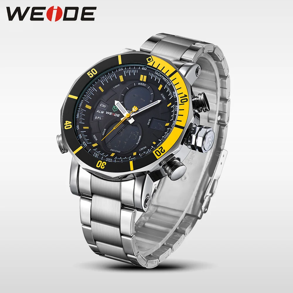 WEIDE Наручные Мужские Часы Спортивные Водонепроницаемые 30 М Люксовый Бренд Аналого-Цифровой Жидкокристалические Военные Стальные Секундомер и Будильник Многофункциональные Высокого Качества Religio masculion