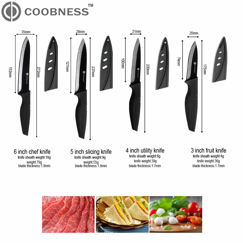 Кухонные ножи COOBNESS с оксидом циркония черное лезвие 3 &quot4&quot 5 &quot6&quot Керамический