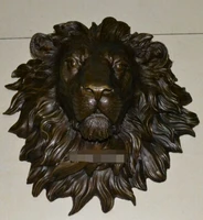 Copper Brass CHINESE crafts Asian Exquisite huge Lion head flat copper sculpture statue art hanging wall H"18.1