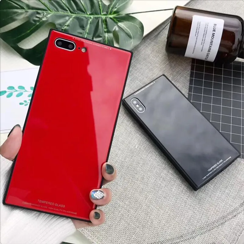 Square Fashion Classic Phone Case For iphone X Xs 6 6s 7 8 plus Luxury Tempered Glass With Stand Upscale Coque |