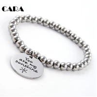 2019 new arrival 6mm 316l stainless steel women beads bracelet mens trendy pendant letters bracelet for birthday cala0001