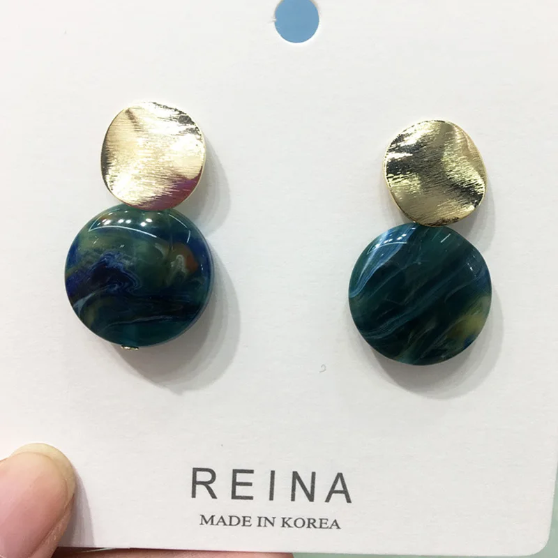 Женские круглые акриловые серьги GWACC геометрические с золотым металлическим