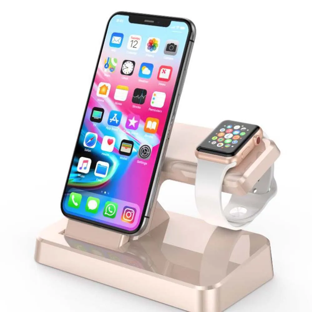 Rose Gold Беспроводной Зарядка держатель для Apple Watch, версии 4/3/2/1, 42 мм, 38 мм, версия новой Зарядное устройство для док-станции зарядного устройства для iPhone XS Max XR X, 8, 7, 6 S, 6plus, 5 - Цвет: Rose Gold