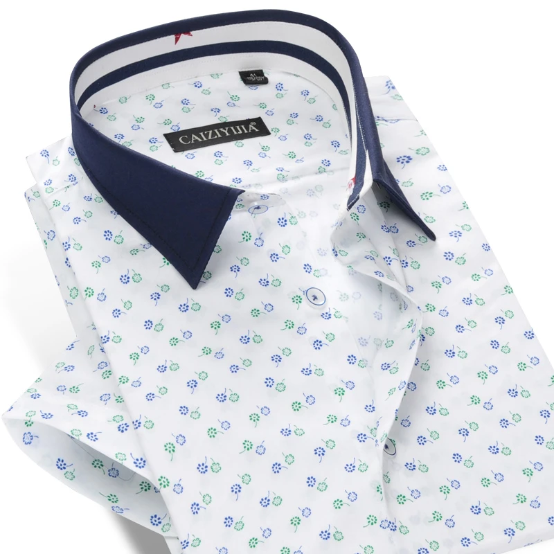 Рубашка мужская с цветочным принтом Модная хлопковая блуза коротким рукавом