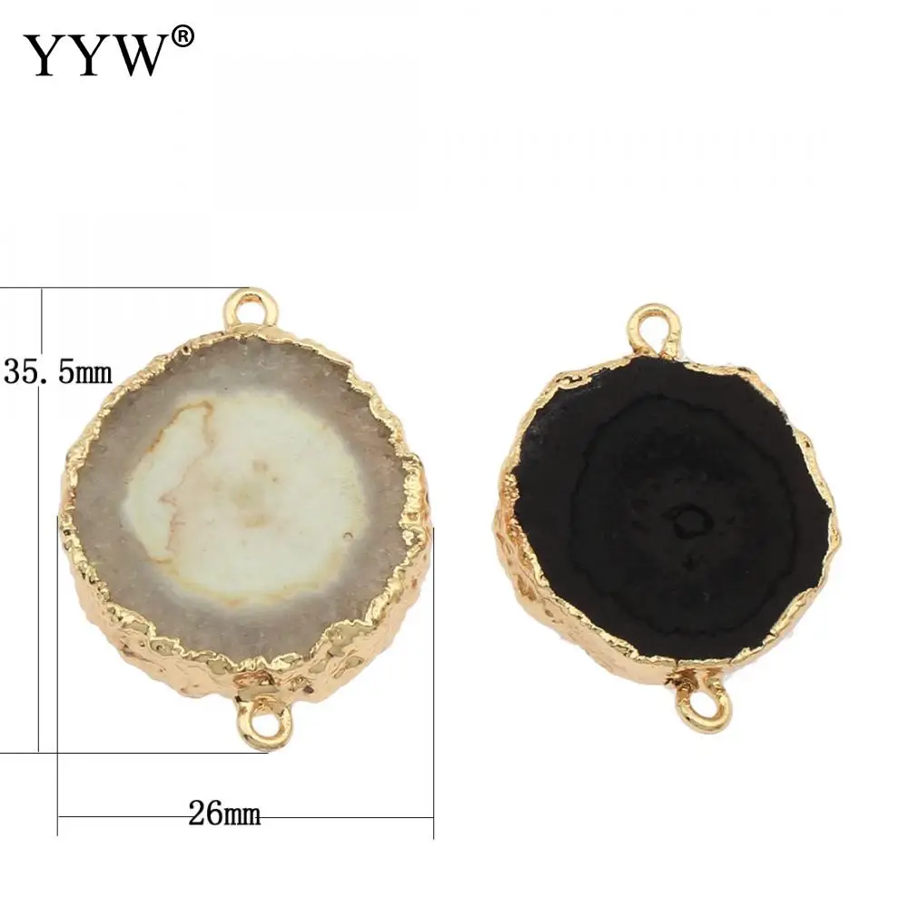 

5PCs/Bag High Quality Ice Quartz Agate Gold Metal 2mm Double Hole Connectors Stone Charms For DIY Jewelry Making Accessories
