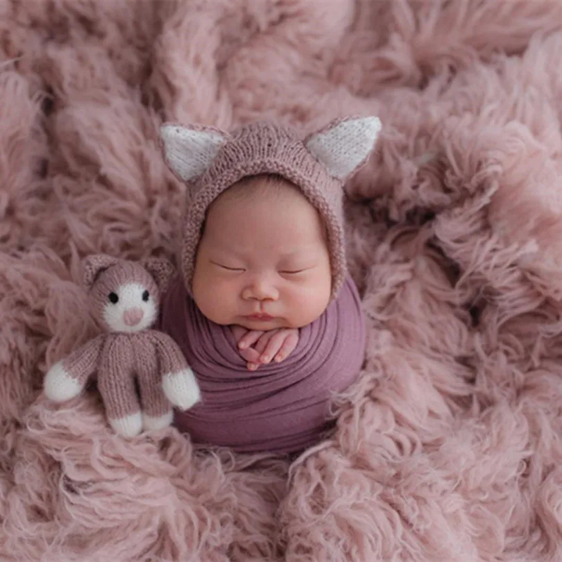 Crochet Cute Panda Hat Stuffed Toy Neutral Animal Bonnet Kitted Newborn Props Baby Boy Girl Shower Gift Photo | Детская одежда и