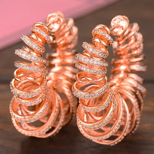 Rose Gold GODKI, Роскошные, с бамбуковым узлом, кубическим цирконием, массивные, большие серьги-кольца для женщин, свадебные, дубайские, свадебные, круглые, круглые, серьги-кольца - Окраска металла: Rose Gold
