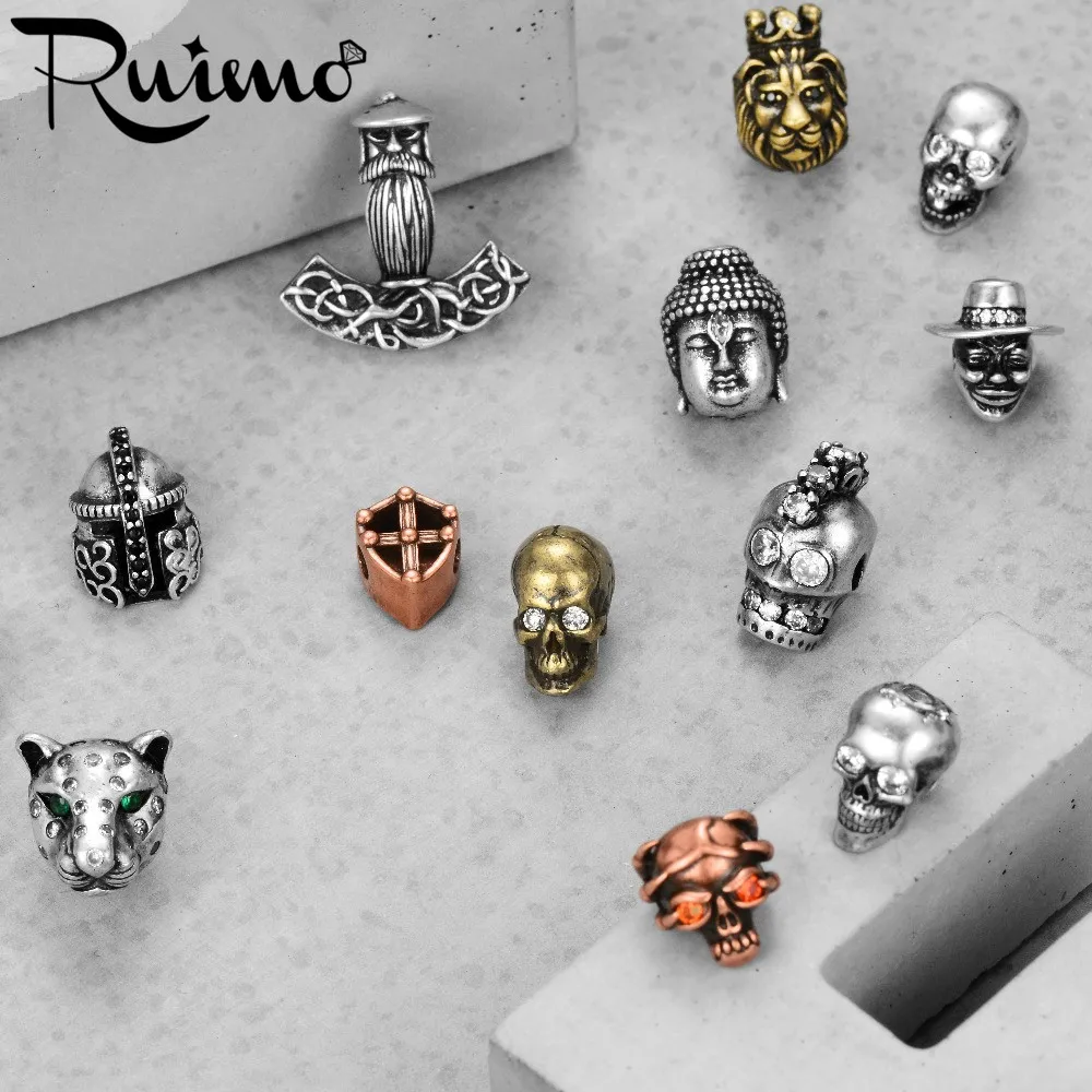 RUIMO античный серебряный цвет шапка Череп голова бусины Ретро стиль циркон