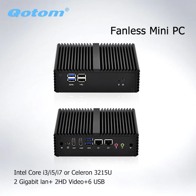 Qotom Мини ПК Intel Core 5005U i3 4010y i5 4200y 4200U Linux Безвентиляторный мини промышленный