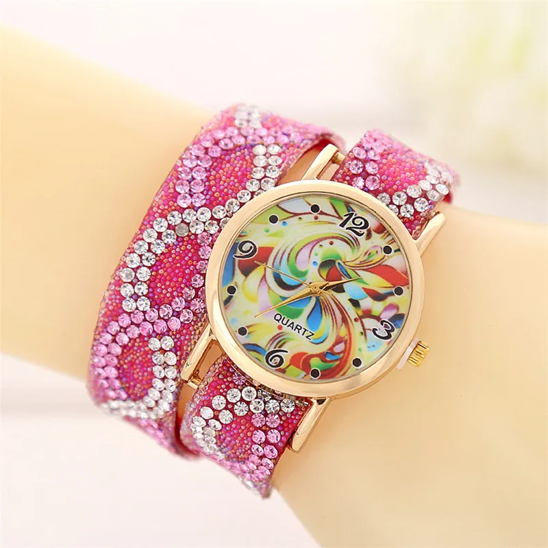Новые моды для женщин Кристалл Бисера Пояса Красочный Циферблат Наручные Часы