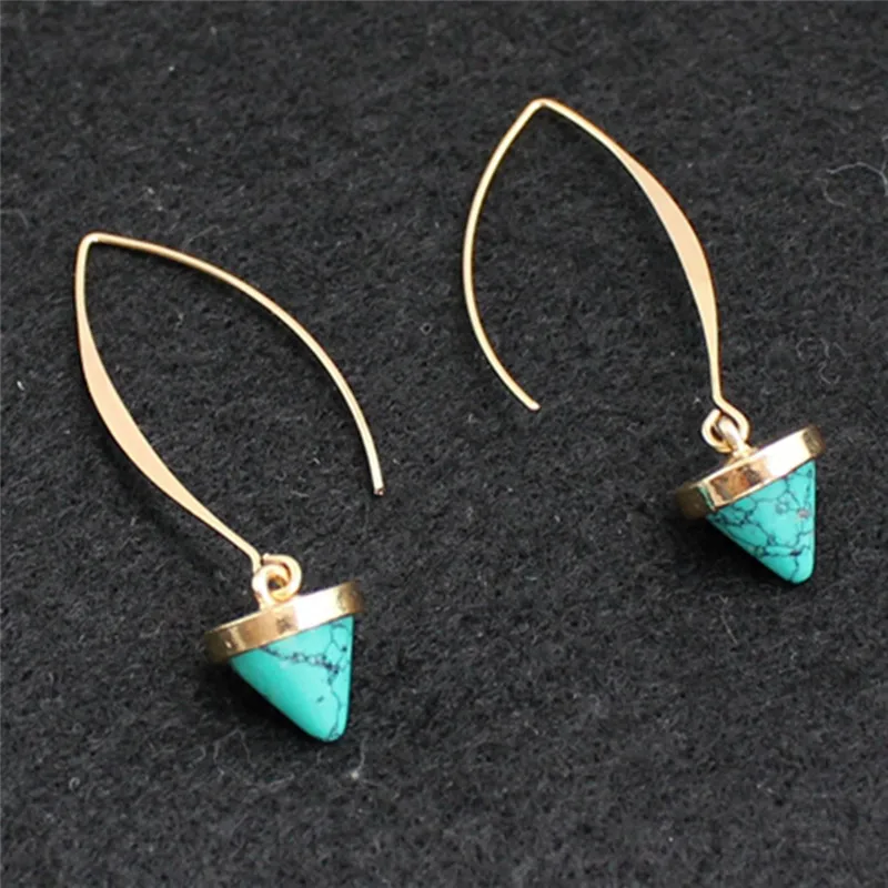 imixlot White Green Natural Stone Pendant Drop Dangle Earrings Cone Gold Color Hook for Women Jewelry | Украшения и аксессуары