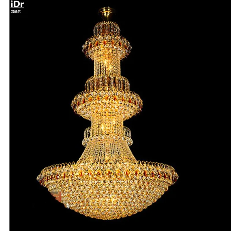 

Traditional yellow crystal lamp living room penthouse villa stairs 2 meters large hotel project lamp Chandeliers Lmy-001