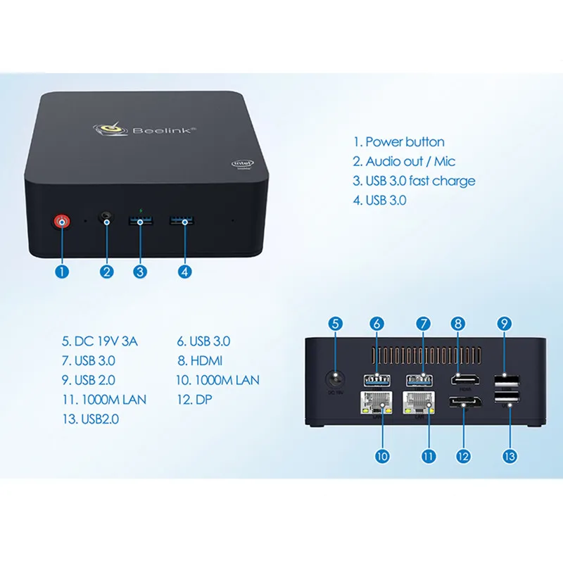 Beelink L55 Мини ПК Windows 10 Intel Core i3 5005U Intel HD Graphic 5500 8 Гб 256/512 ГБ SSD 2,4+ 5,8 ггц WiFi 1000 Мбит/с Bluetooth 4,0
