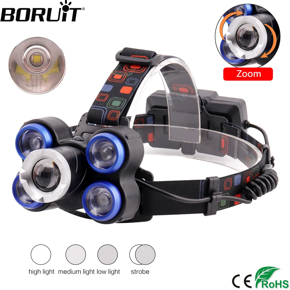 BORUiT XQ-117 XM-LT6+ 4* LTS светодиодный налобный фонарь 4 режима Zoom фара высокой мощности 8000лм 18650 Головной фонарь для рыбалки кемпинга фонарик