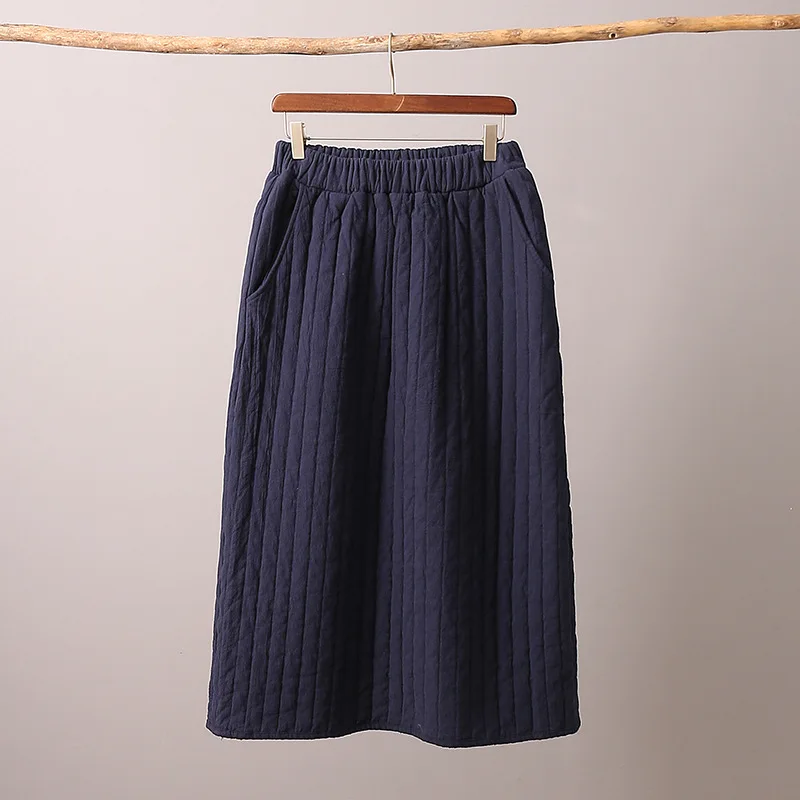 Navy blue Johnature, новинка, винтажные, хлопковые, льняные, эластичные, средняя талия, одноцветные, женские юбки, зима весна, свободные, 3 цвета, женские юбки-бутона - Цвет: Navy blue