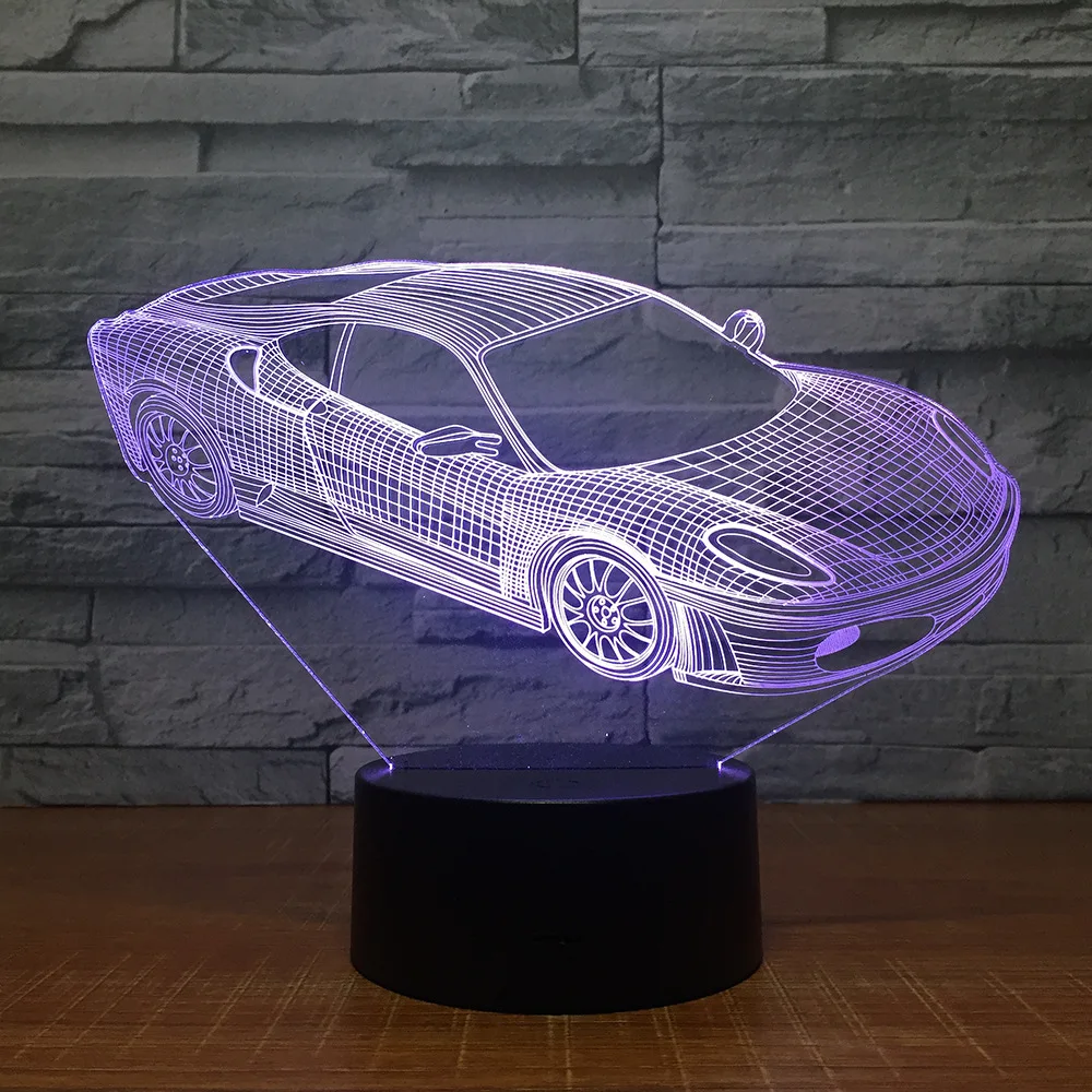 Креативный спортивный автомобиль 3D Ночной светильник 7 менясветодиодный Цвет