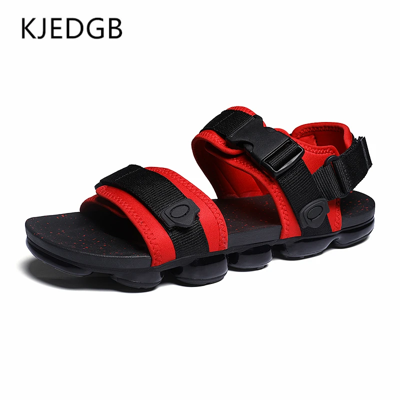 Black Red KJEDGB/Новинка года; Дизайнерские мужские сандалии на воздушной подушке; летние мужские сандалии-гладиаторы двойного назначения; сандалии и шлепанцы; пляжная Мужская обувь для отдыха - Цвет: Black Red