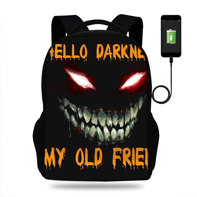 Мужской рюкзак с зарядкой от Usb Hello Darkness My Old Friend школьные сумки для ноутбука