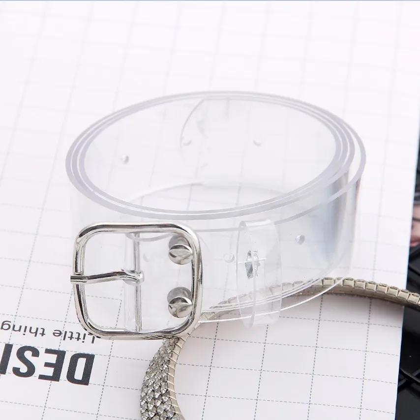 SilverSquare Waist Belts Women Resin Transparent Long New Belt Adjustable Waist Dress band Transparent Belt Heart Buckle Waist Sweet Belt - Цвет: SilverSquare