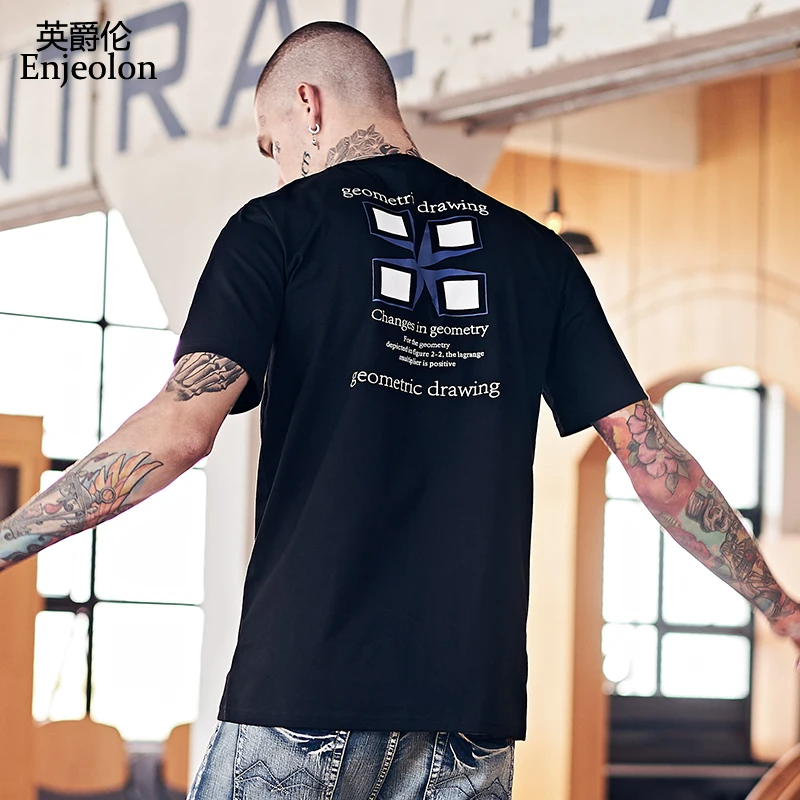 Enjeolon Новая летняя футболка мужская с принтом Мужская хлопковая 3XL круглым