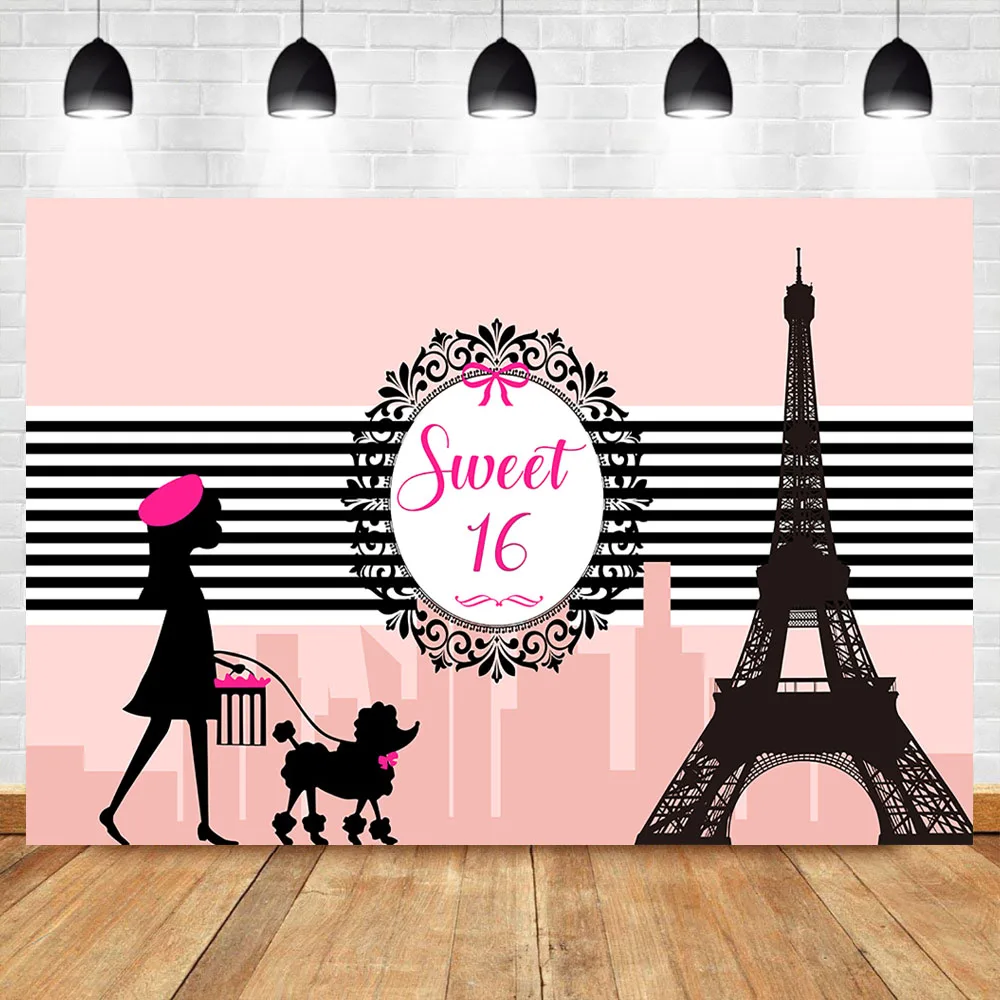 Фон для фотосъемки с изображением розовой Эйфелевой башни 16-го дня рождения