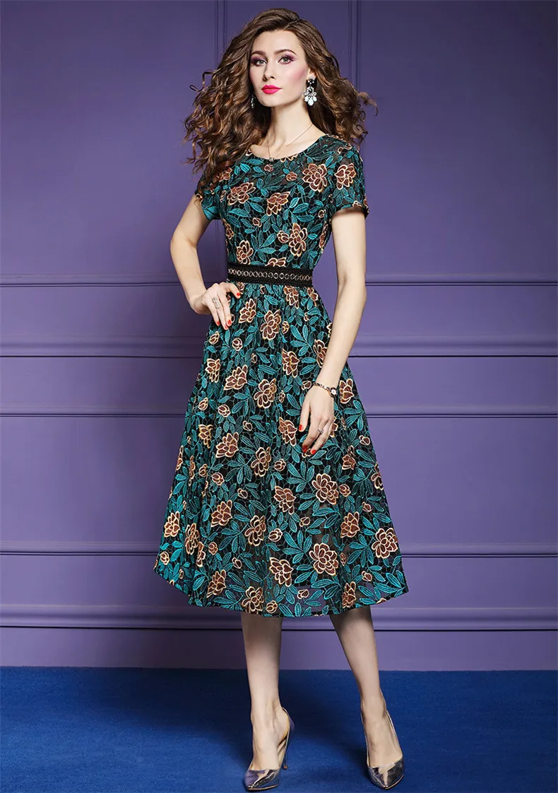 TESSCARA Women Summer Elegant Lace Dress Female Office Party Robe Femme Floral Designer High Quality Fashion A-Line Vestidos