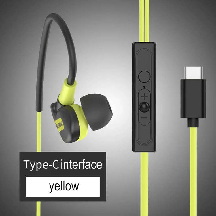 Зеленый Usb type C наушники стерео ушные крючки Спортивная гарнитура тип-c наушники с микрофоном для Letv Xiaomi Oneplus Nokia samsung LG - Цвет: Зеленый