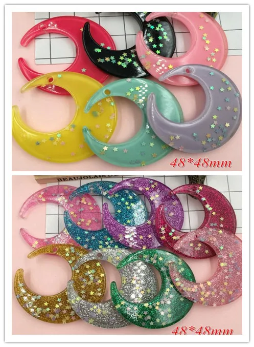 

Flatback Смола восхитительная красочная кавайная блестящая Луна с отверстием для рукоделия, скрапбукинг, DIY серьги ожерелье подвеска