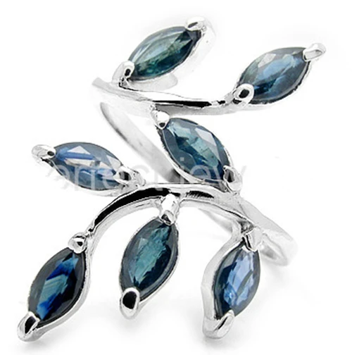 Natural sapphire ring 925 sterling silver 0.13ct*7pcs gems Real natural Leaf style For men or women #C15112301 | Украшения и