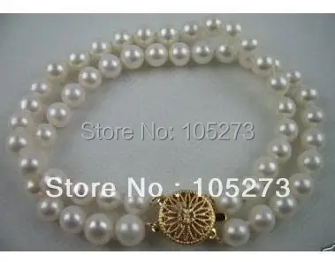 

Нью-arriver жемчуг ювелирные изделия AA 6 - 7 мм белый цвет естественная пресной воды жемчуг браслет 7,5 дюйма 2 ряда