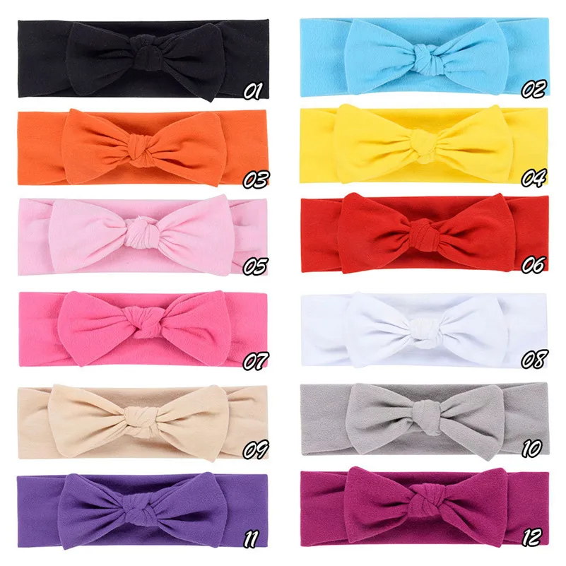 Дети тюрбан одноцветное Цвет большой бант для волос повязка девочек мягкая