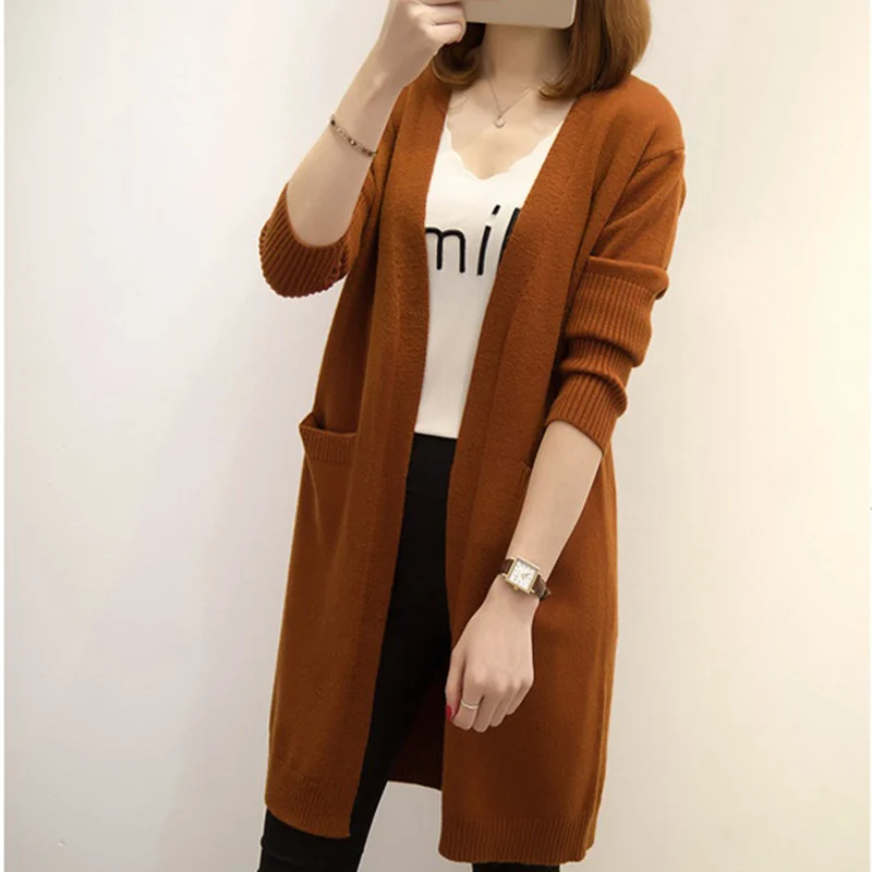 

10 Color Sweater Cardigan 2019 Solid Color Fashion Casual Women's Autumn New Sweater Female Loose Pocket Knit Cardigan Coat AA4